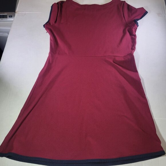 J.Crew Women Maroon Navy Trim  Tipped Ponte A-Line Short Sleeve Dress  Size 14 - Picture 5 of 5